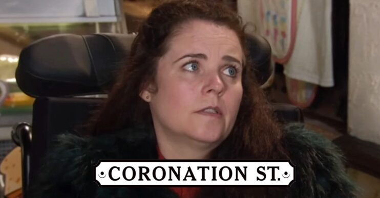 Izzy on Coronation Street looking upset; soap logo included (Credit: ITV/Composite: ED!)