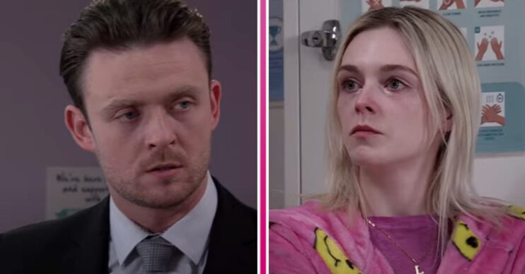 Composite image of Joel and Lauren on Corrie, both looking upset (Credit: ITV/Composite: ED!)