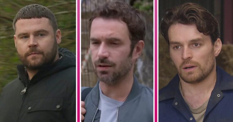 Composite image of John, Aaron and Mack on Emmerdale (Credit: ITV/Composite: ED!)