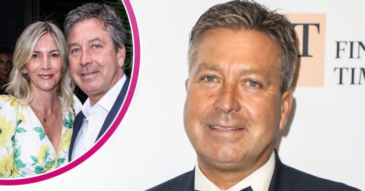John Torode and Lisa Faulkner at ITV summer party and him smiling at event