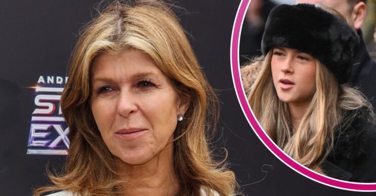 Kate Garraway smiling at event and daughter Darcey at Derek Draper's funeral