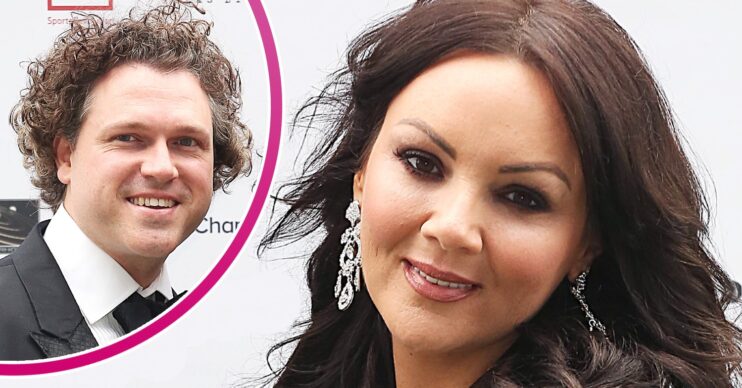 Martine McCutcheon smiling and husband Jack inset