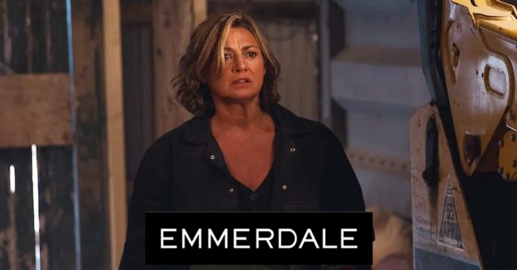 Moira looks angry on Emmerdale; inset soap logo (Credit: ITV/Composite: ED!)
