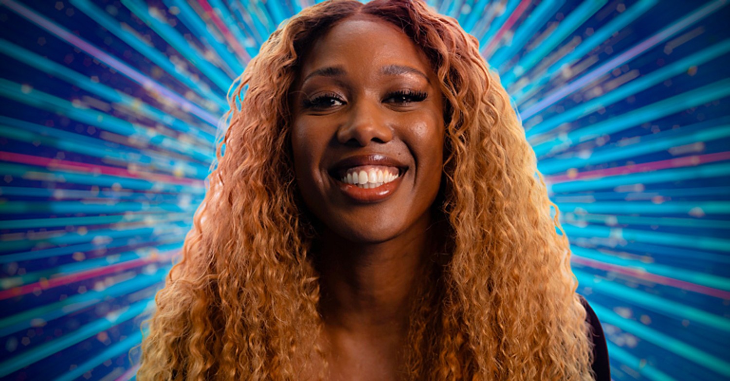 Montell Douglas smiling in Strictly promo pic