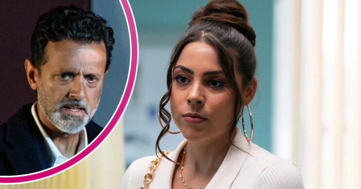Priya looks angry on EastEnders; inset, Nish (Credit: BBC/Composite: ED!)