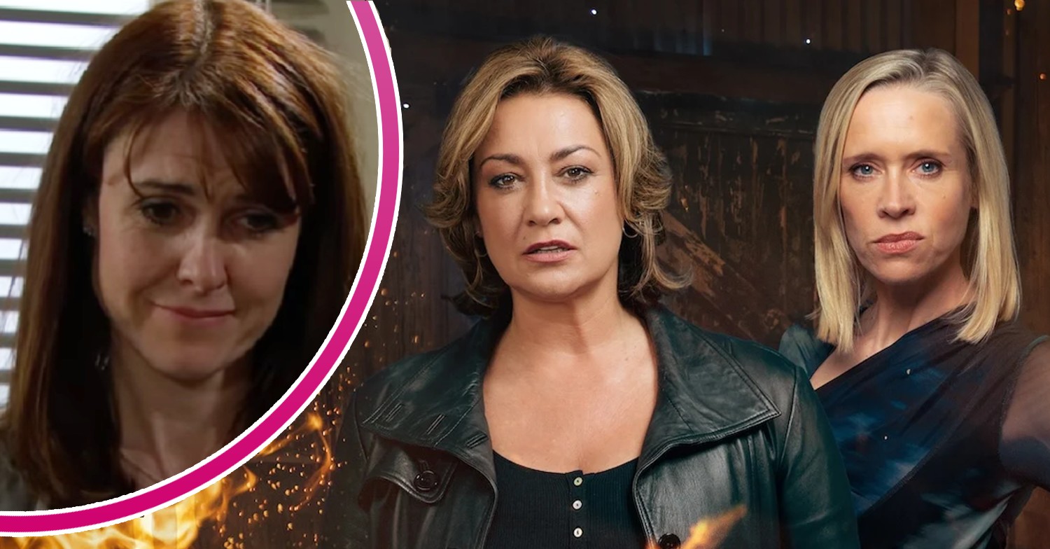 Publicity shot of Moira and Ruby on Emmerdale; inset, Emma Barton (Credit: ITV/Composite: ED!)