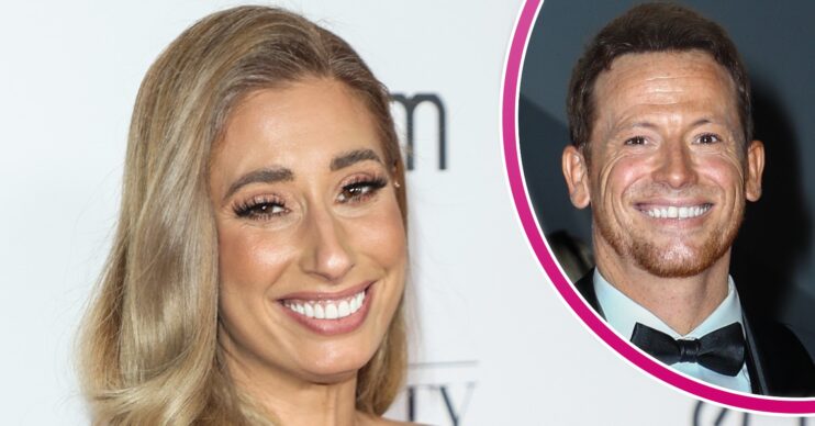 Stacey Solomon and Joe Swash smiling at events