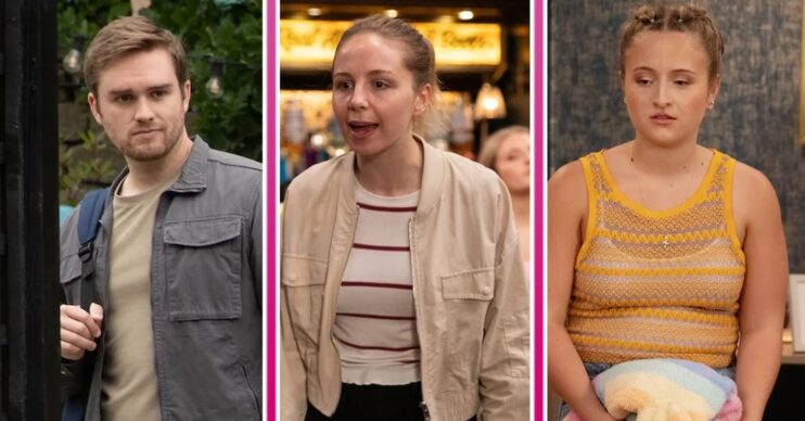 Composite image of Tom, Belle and Amelia on Emmerdale (Credit: ITV/Composite: ED!)