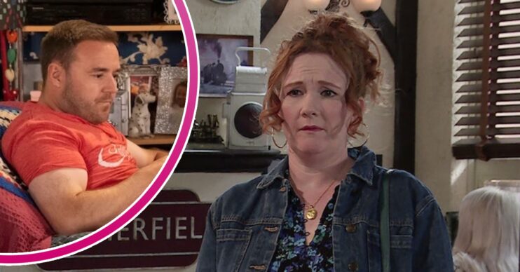 Coronation Street's Fiz, and in a bubble is Tyrone