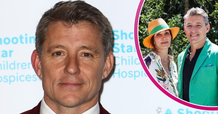 Ben Shephard looking straight to camera with his wife Annie in a yellow hat