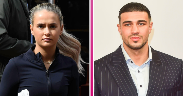Tommy Fury beside a frowning Molly-Mae Hague