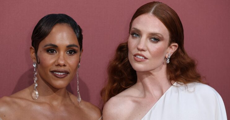 Alex Scott and Jess Glynne posing on the red carpet