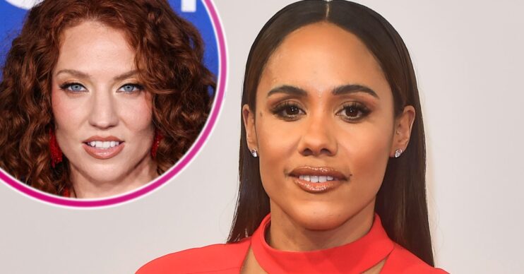 Alex Scott and Jess Glynne posing