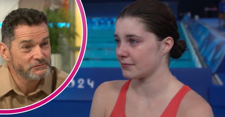 Andrea Spendolini-Sirieix crying in an interview poolside / Fred Sirieix
