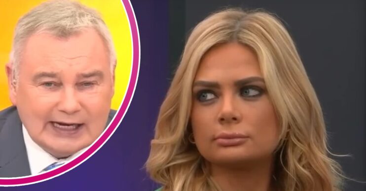 Eamonn Holmes talking beside a frowning Ellie Costello