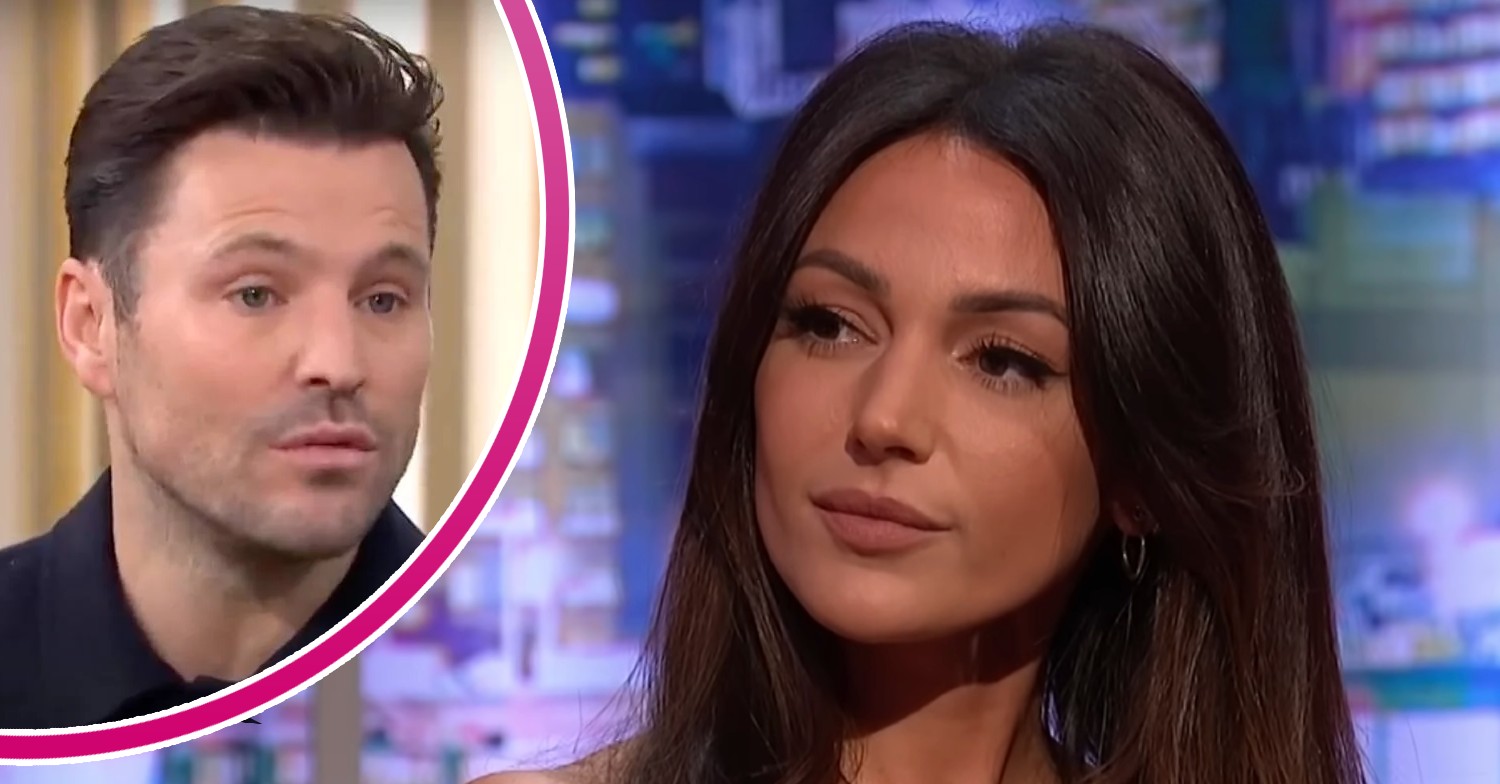 Mark Wright talking beside a straight-faced michelle keegan