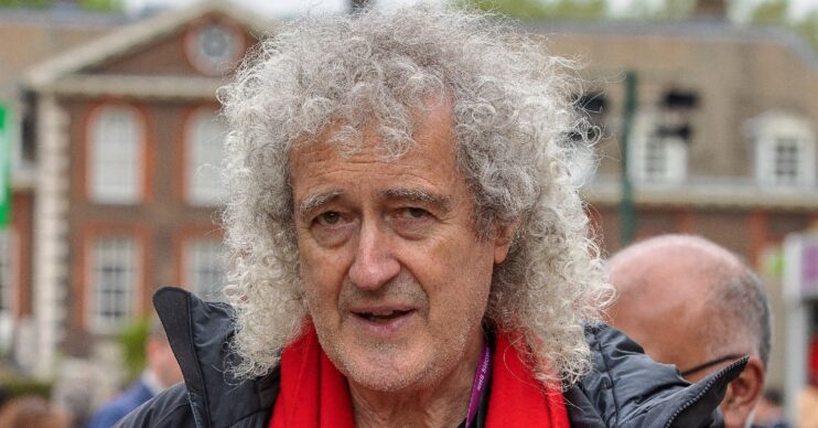 Brian May looks at the camera at the Chelsea Flower Show