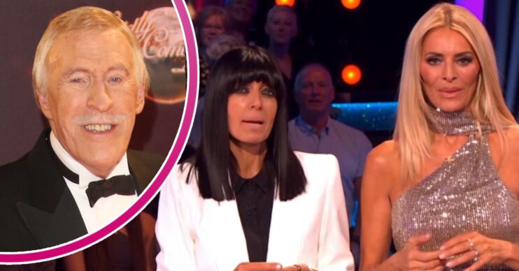 Bruce Forsyth inset and Claudia Winkleman and Tess Daly on Strictly