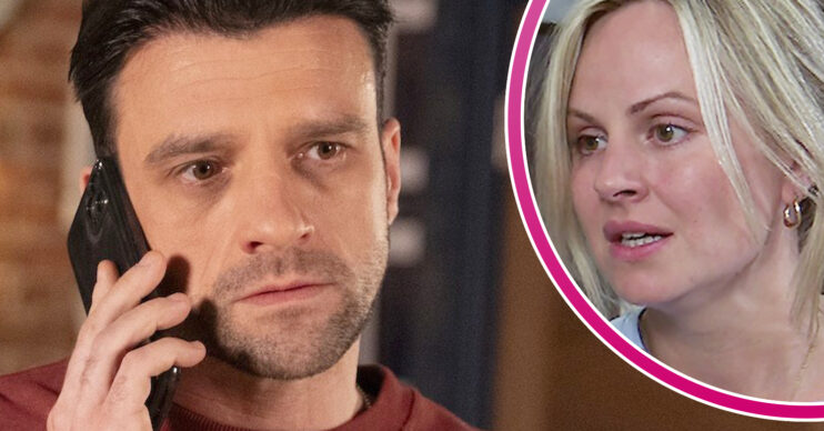 Coronation Street's Damon Hay, and in a bubble is Sarah