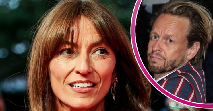 Davina McCall looking to the right and boyfriend Michael inset