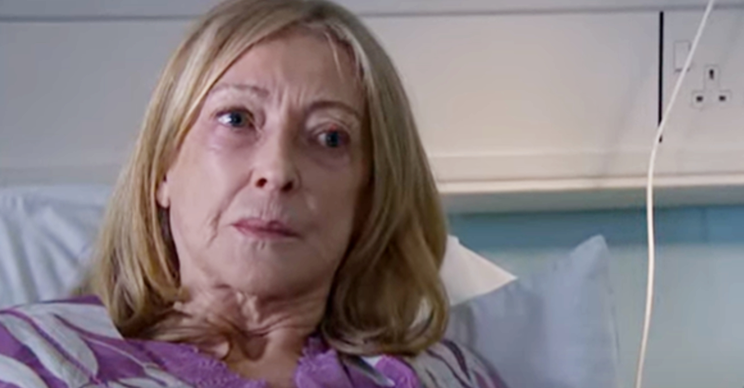 Emmerdale's Helen is in the hospital bed