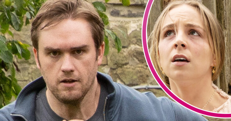 Emmerdale's Tom, and in a bubble is Belle