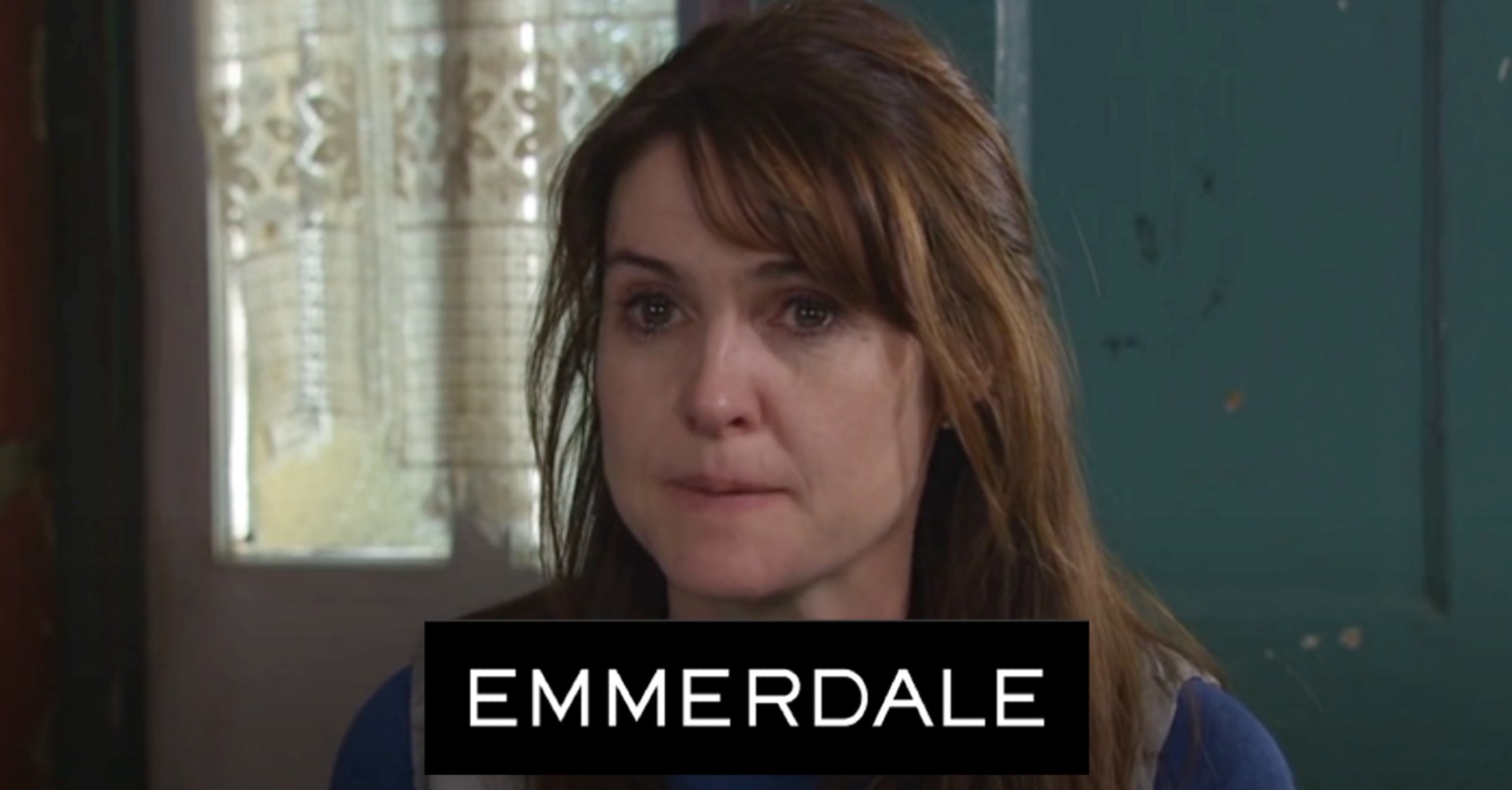 Emma Barton on Emmerdale; soap logo inset (Credit: ITV/Composite: ED!)