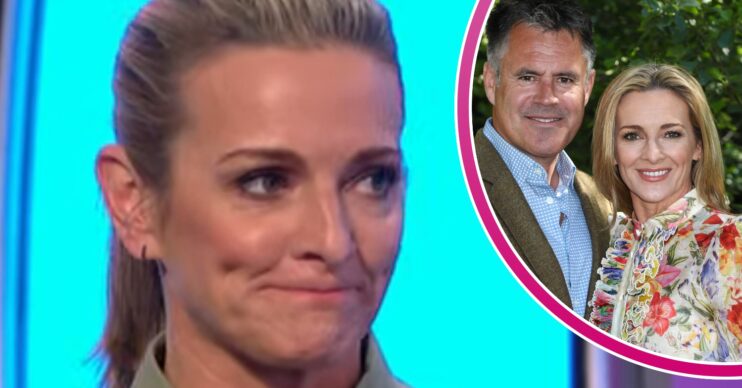 Gabby Logan looking upset and inset with husband Kenny