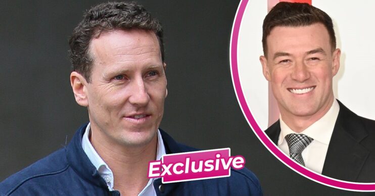 Brendan Cole alongside Strictly star Kai Widdrington smiling with ED 'exclusive' badge
