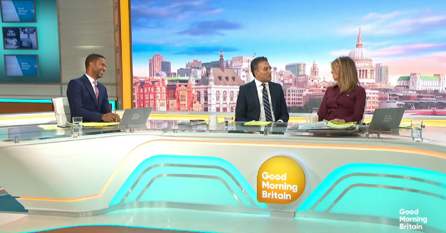 Sean Fletcher, Adil Ray and Kate Garraway talking on GMB today