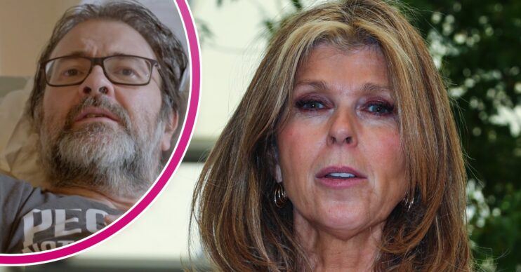 Kate Garraway at Chelsea Flower Show and her husband Derek Draper lying down in ITV documentary