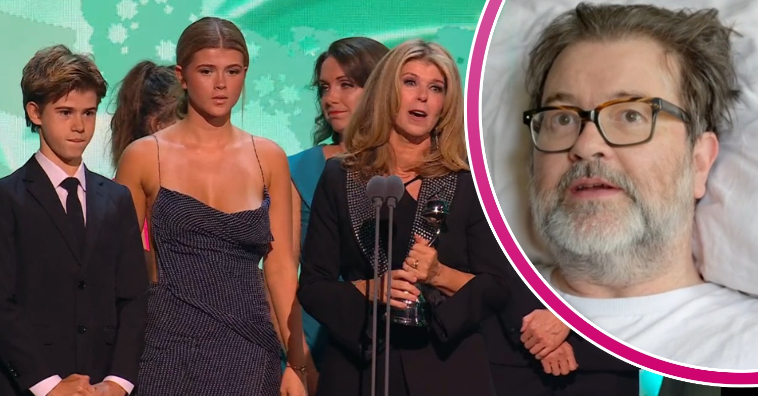 Kate Garraway with her children on stage at the NTAs and Derek Draper in ITV documentary