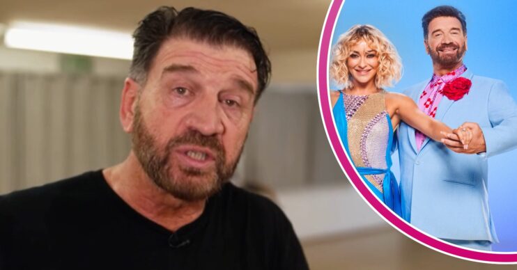Nick Knowles in Strictly training and with Luba Mushtuk in promo picture