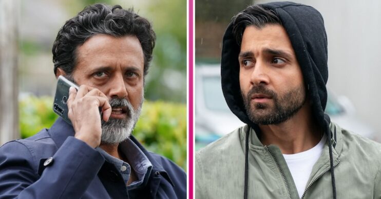 Composite image of Vinny and Nish on EastEnders, looking stressed (Credit: BBC/Composite: ED!)