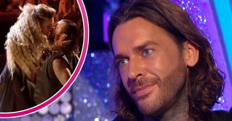 Pete Wicks smiling and nearly kissing Jowita inset on Strictly