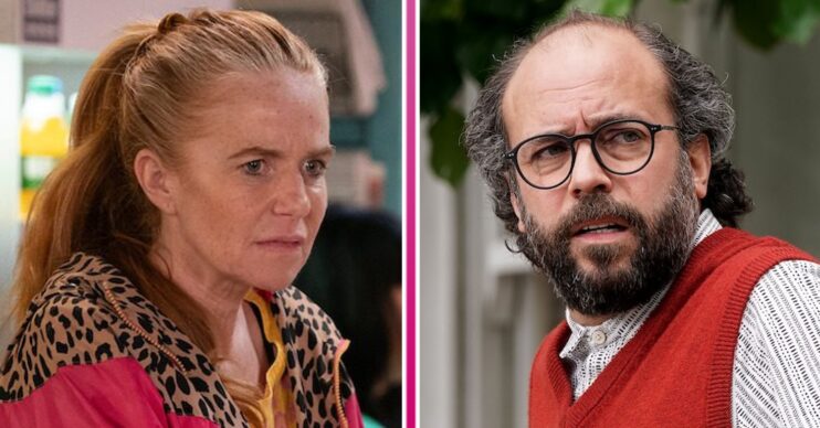 Composite image of Reiss and Bianca on EastEnders; she looks scary, he's worried (Credit: BBC/Composite: ED!)