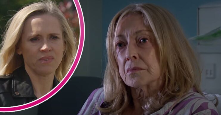 Ruby's mum looks serious on Emmerdale; inset, Ruby gazes thoughtfully (Credit: ITV/Composite: ED!)