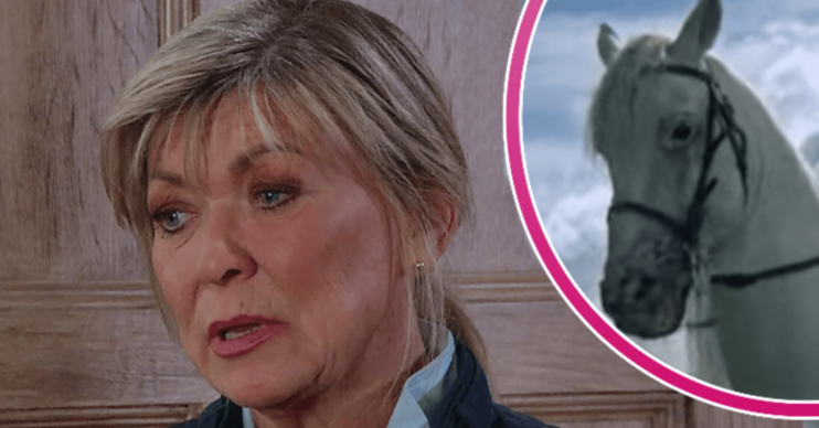 Kim Tate and her horse in Emmerdale