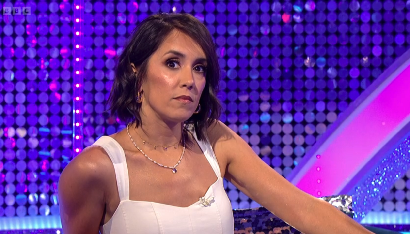 Janette Manrara looking shocked on It Takes Two
