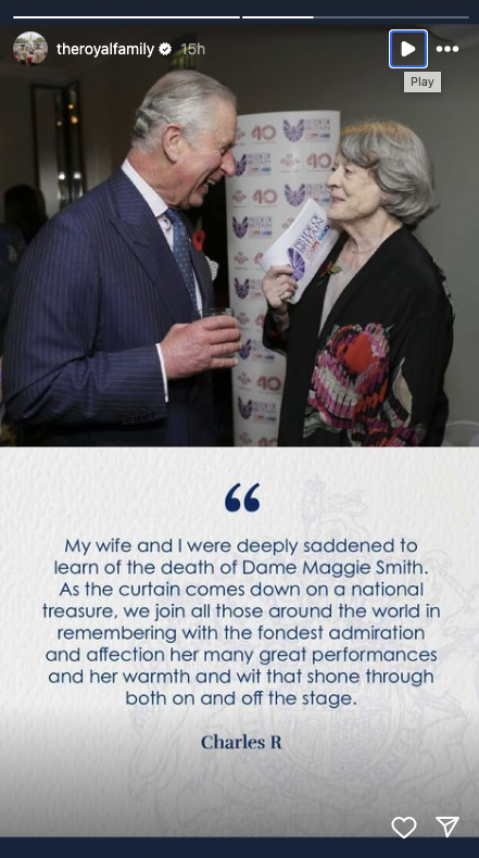 King Charles' tribute to Maggie Smith