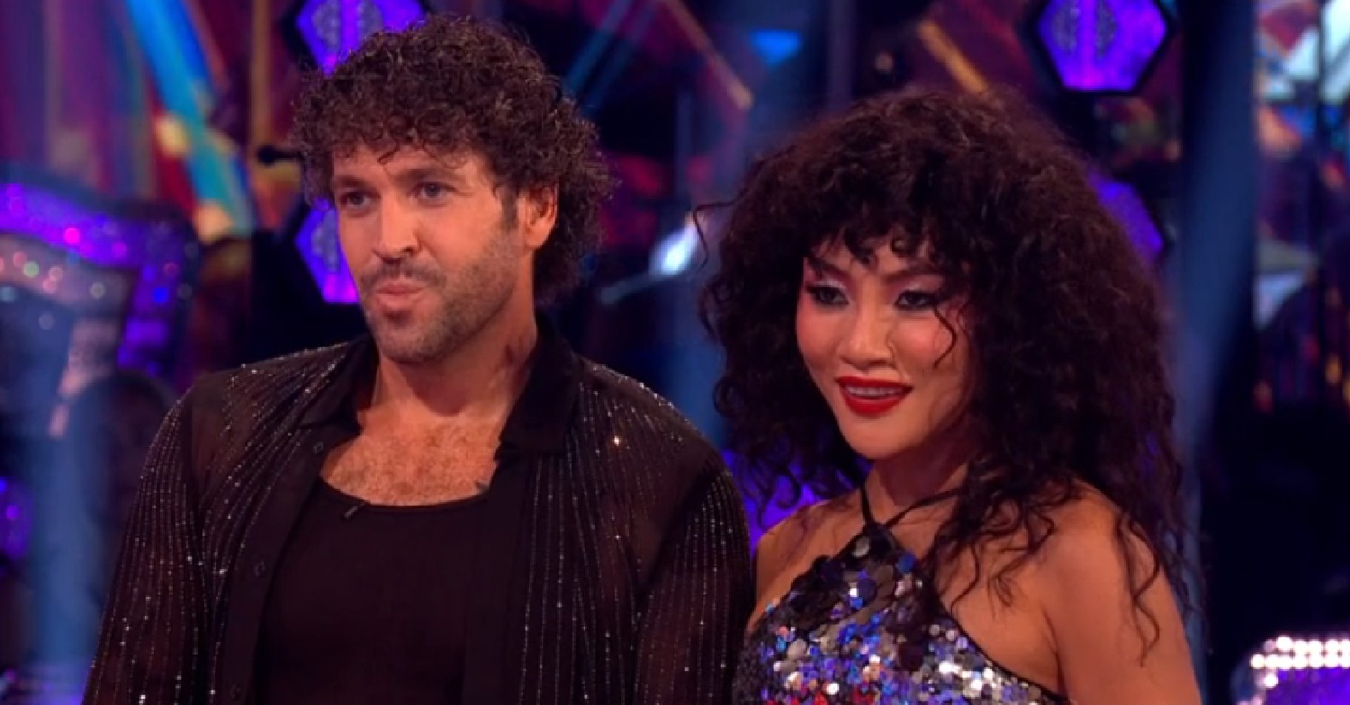 Shayne Ward and Nancy Xu listening to feedback on Strictly