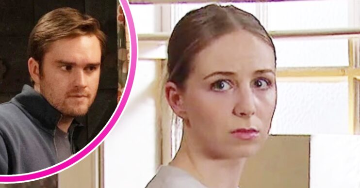 Emmerdale's Belle, and in a bubble is Tom