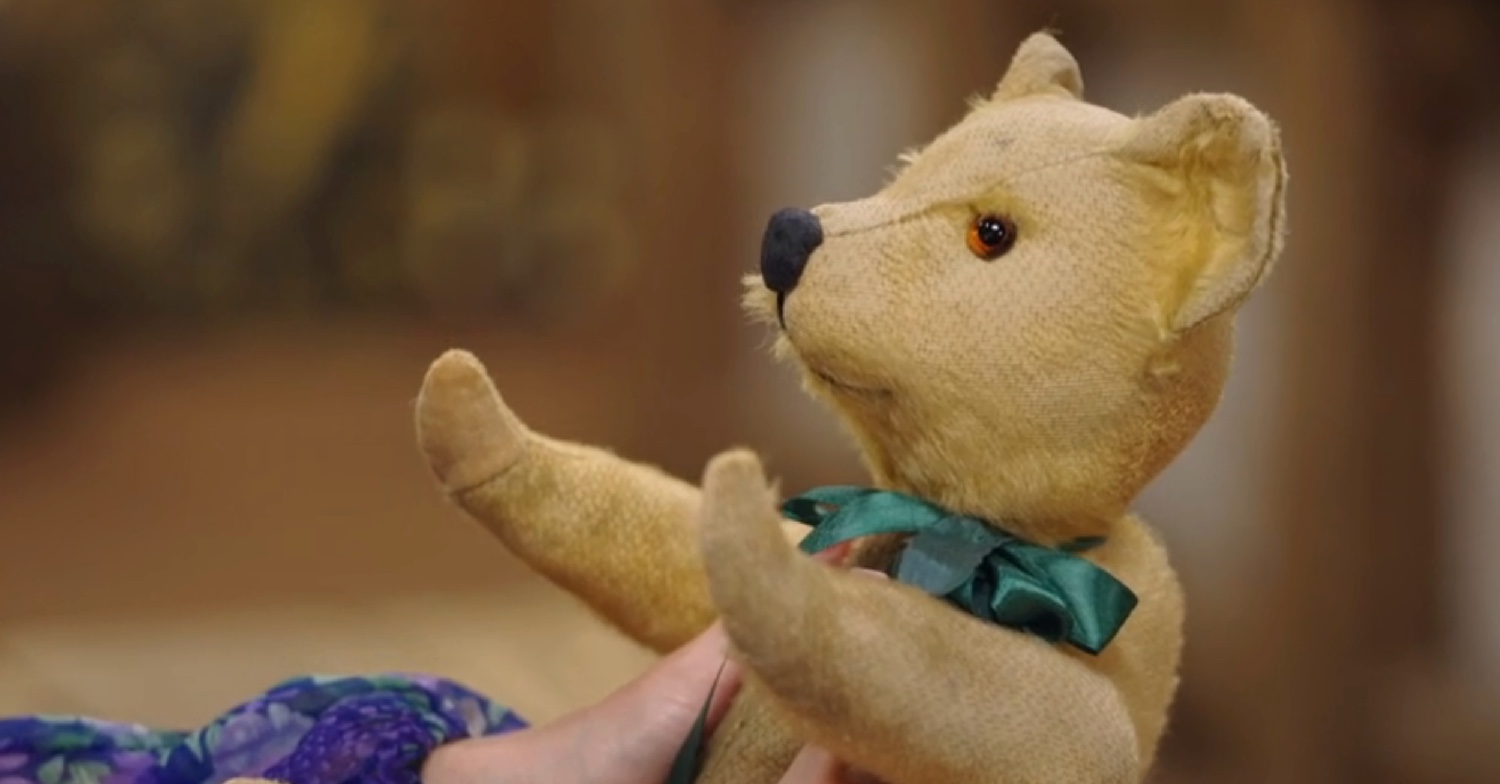 Restored teddy bear on the repair shop