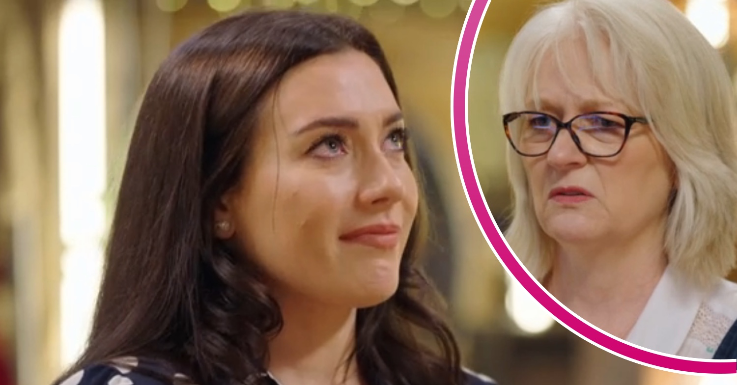Camilla crying on the repair shop with a frowning Julie Tatchell