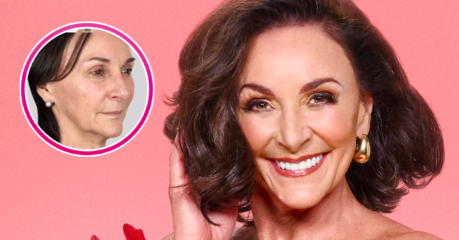 Shirley Ballas smiling and with no make-up inset