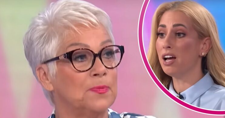 Denise Welch frowning beside a shocked Stacey Solomon