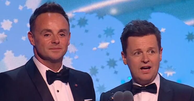 Ant and Dec on stage at the NTAs during their acceptance speech talking