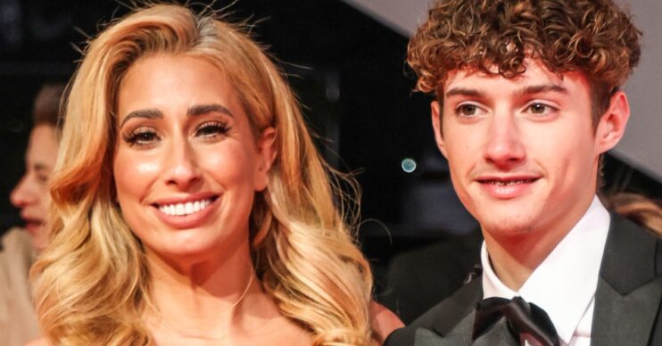 Stacey Solomon smiling beside son Zachary at the NTAs