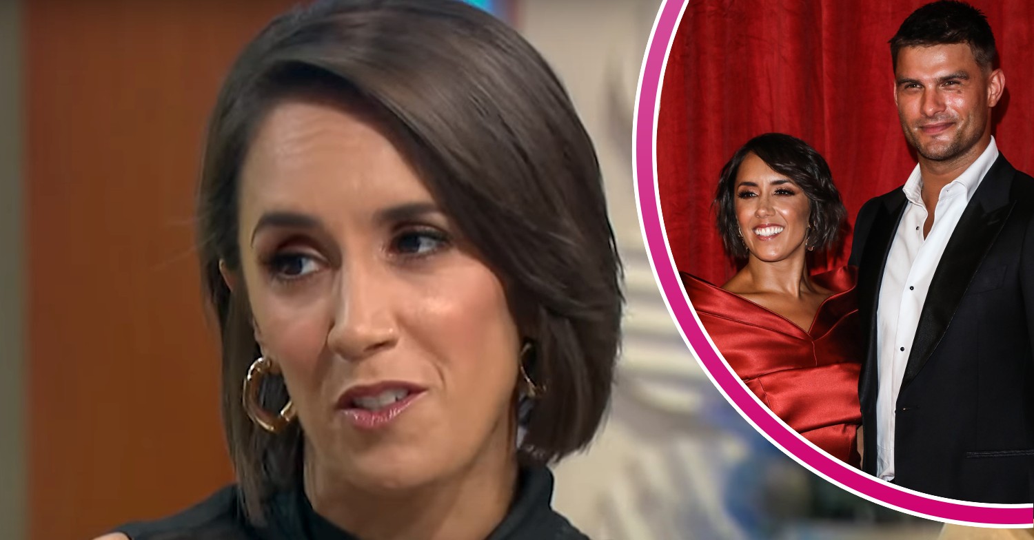Janette Manrara speaking and with husband Aljaz inset