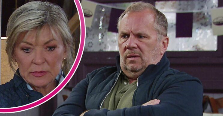 Will looks worried on Emmerdale; inset, Kim (Credit: ITV/Composite: ED!)